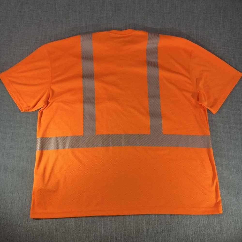 Carhartt Shirt Mens 2XL Orange Hi Vis Reflective Pocket Safety Workwear Mesh